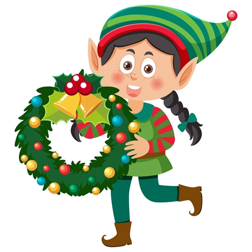Christmas Decoration Elf with Christmas Wreath Sticker